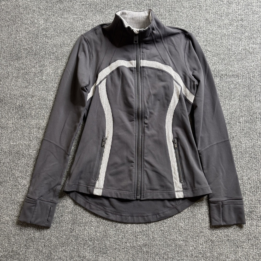 Lululemon Define Jacket Women's Size 10 Coal Gray Wee Stripe Full Zip Pockets